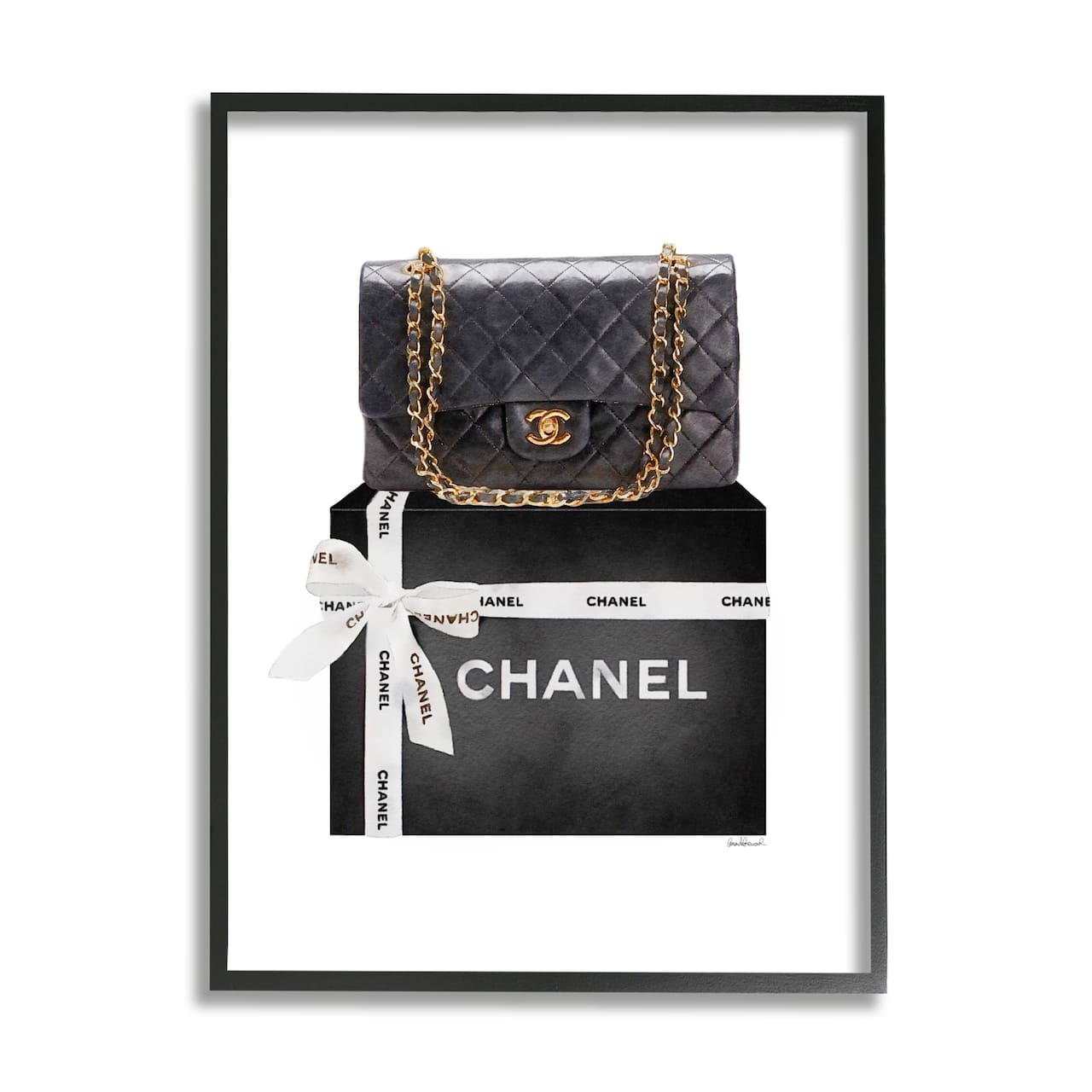 Stupell Industries Black Quilted Purse on Bold Glam Bow Box Framed Wall Art